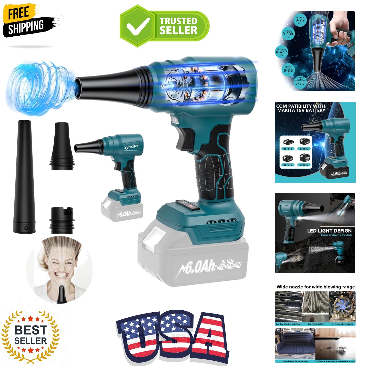 Mini Blower for Makita18V Battery,140000 RPM Brushless Cordless Air Duster,El...