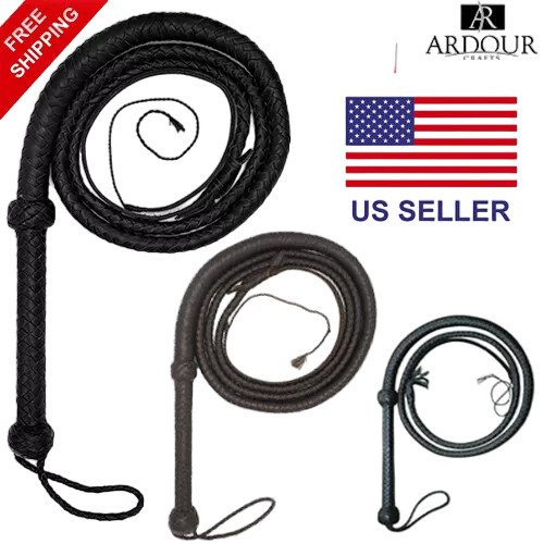 Genuine Leather Bullwhip | 04-08 Ft Cowhide Handmade 12 Plait Rope Core Whip |