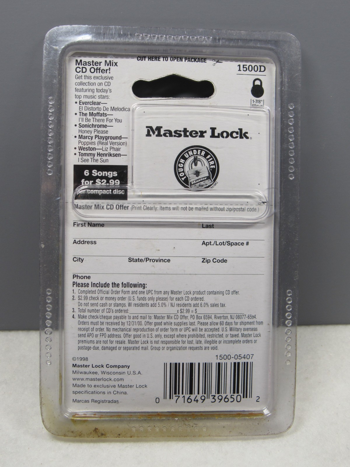 Master Lock 1500D Locker Lock Combination Padlock Black New Old Stock packaging