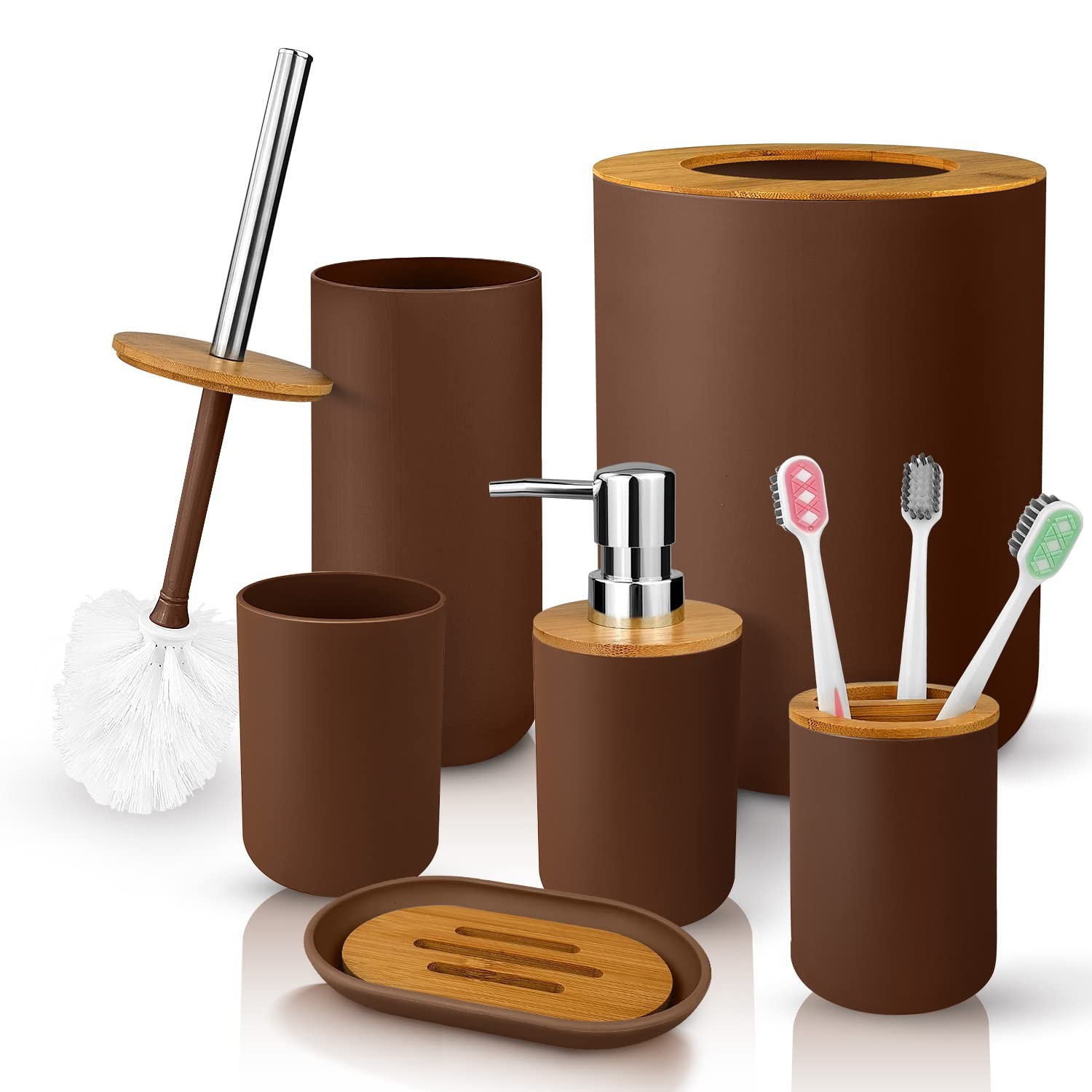 6 Pcs and Plastic Bathroom Accessories Sets, Includes Toothbrush Cup, Toothbr...