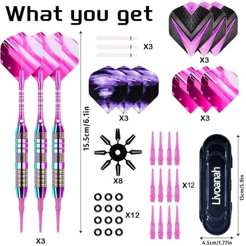 Soft Tip Darts Set - Darts Plastic Tip Sets, 3Pack Professional Plastic Purple