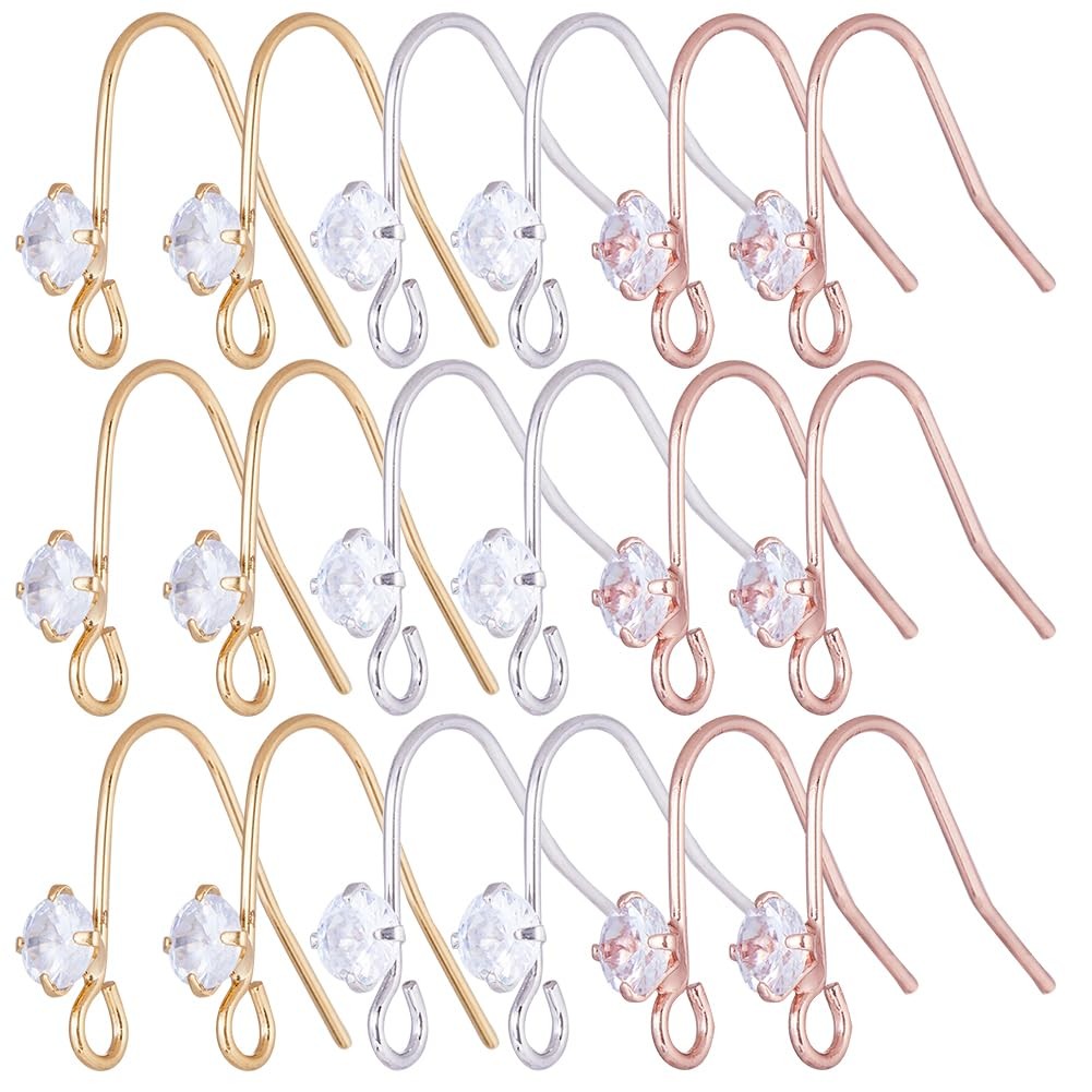 SUNNYCLUE 1 Box 36Pcs Rhinestone Earring Hooks Earring Fish Hooks Ear Wires F...
