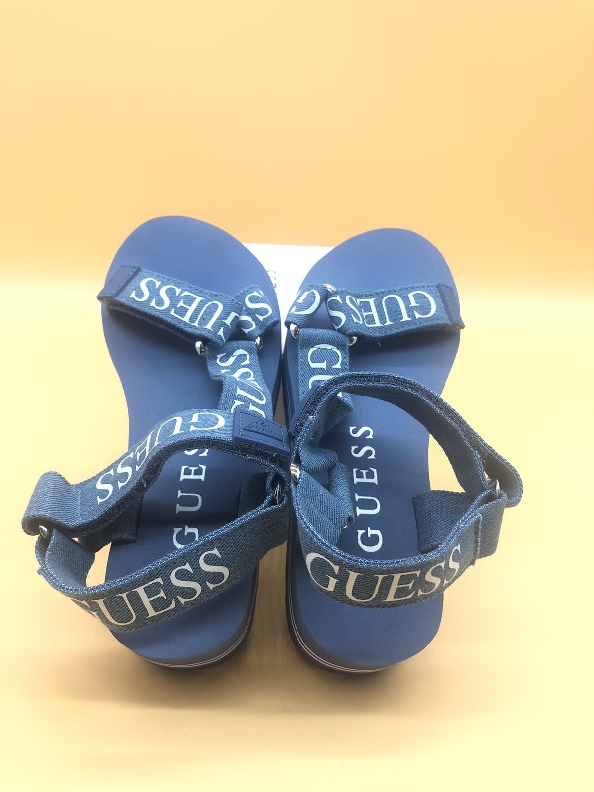Guess Women's Avin Wedge Sandal Medium Blue Fabric Size 6M New in Box *