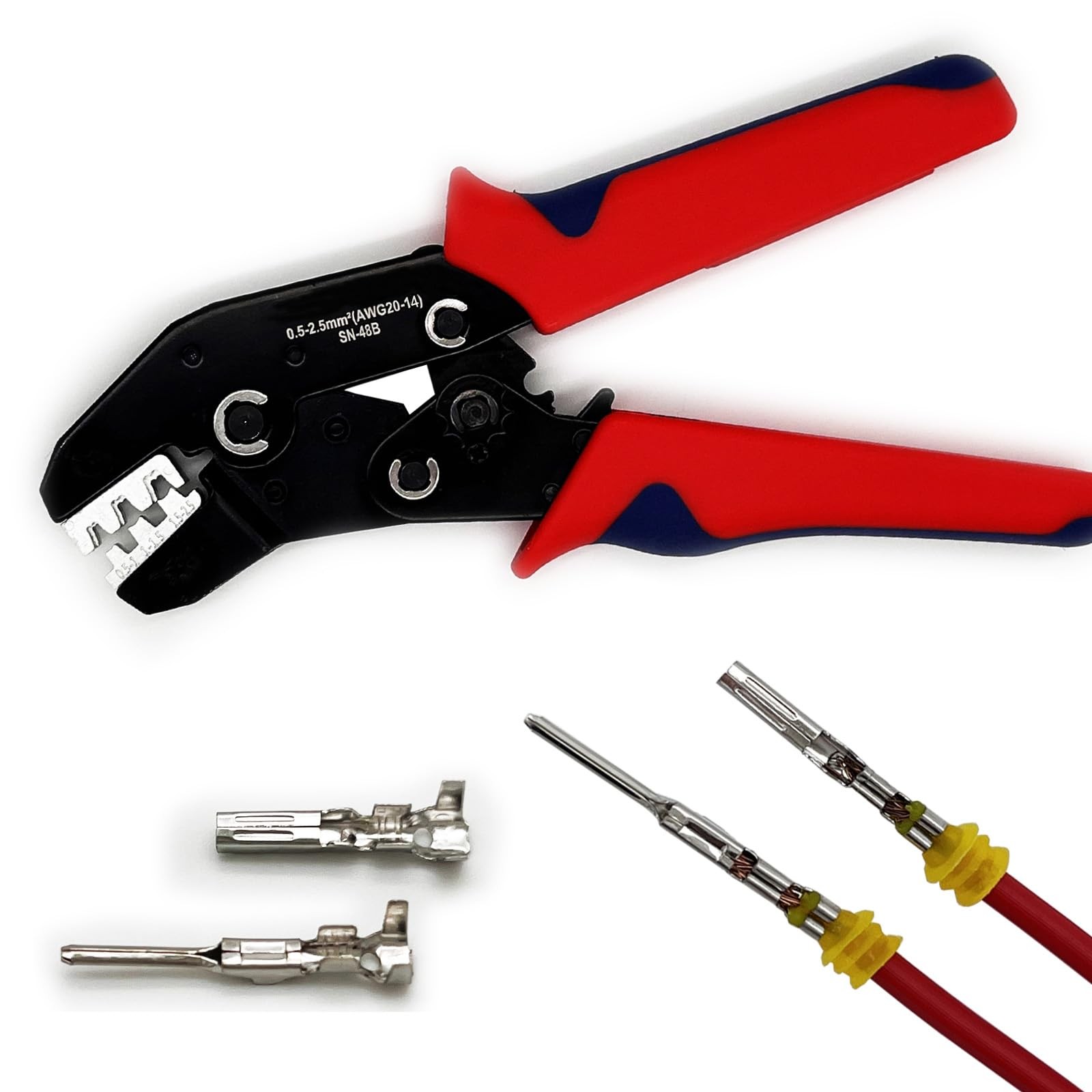 Twippo Crimping Tool with Ratchet, Ratcheting Wire Crimper for Open Red