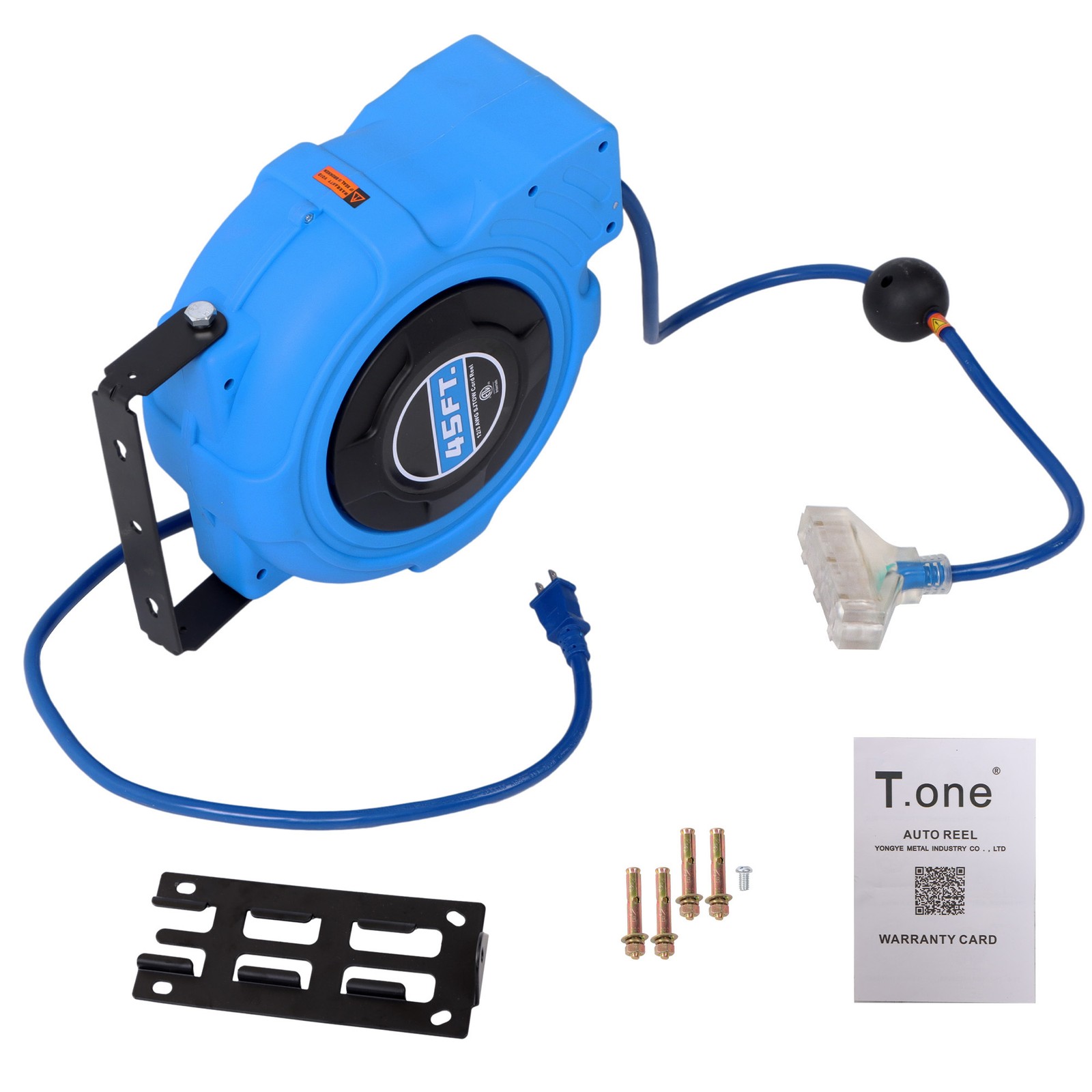 45 Feet SJTOW Retractable Extension Cord Reel Power Cord Reel 12AWG/3C