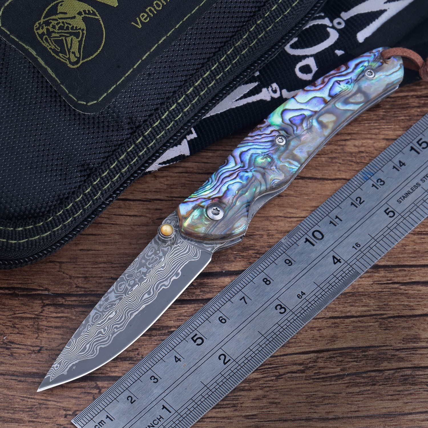 Handmade Custom Vg-10 Damascus Steel Pocket Folding Knife Nature Abalone Handle