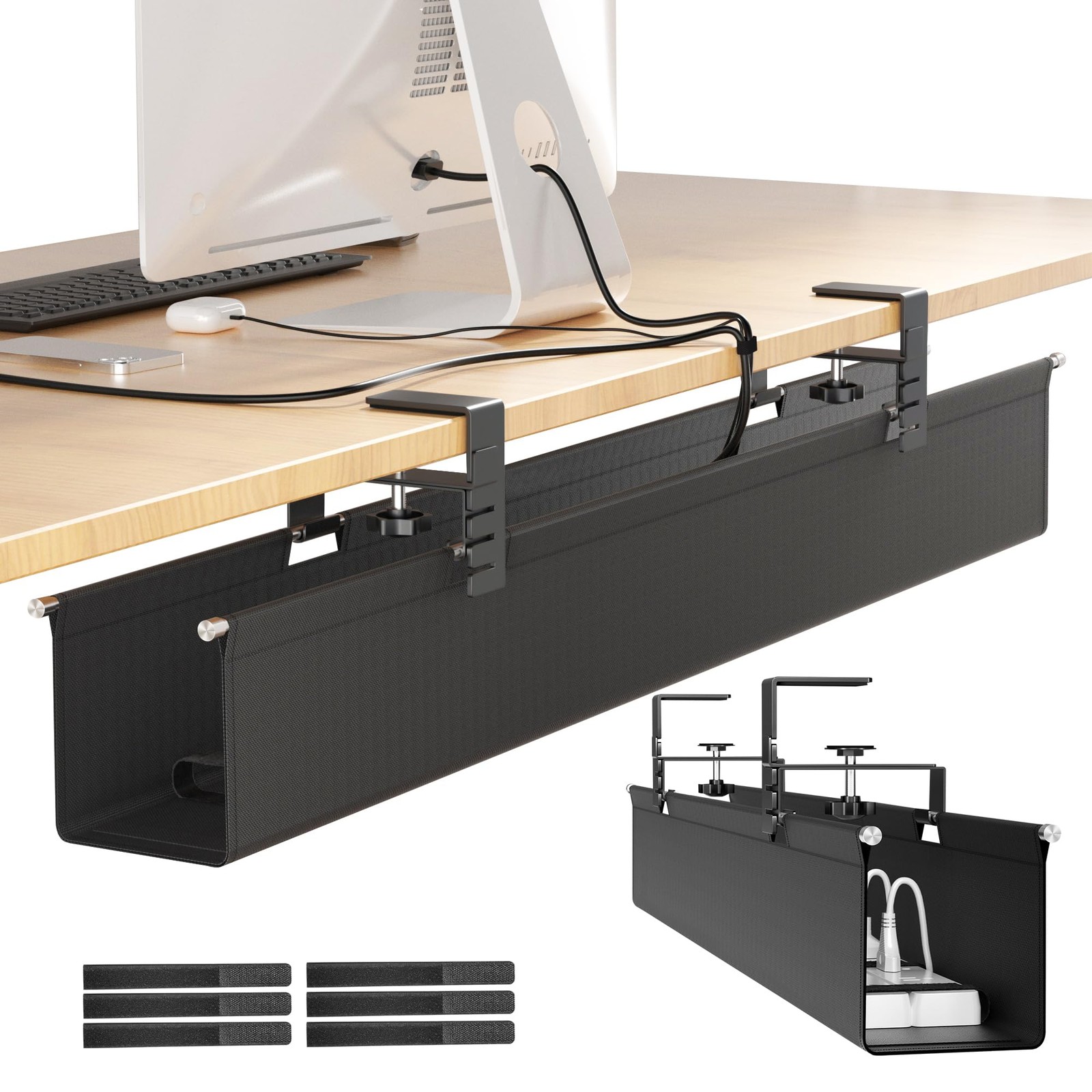[Upgraded] Large Under Desk Cable Management Tray, Large(28.4 inch), Black