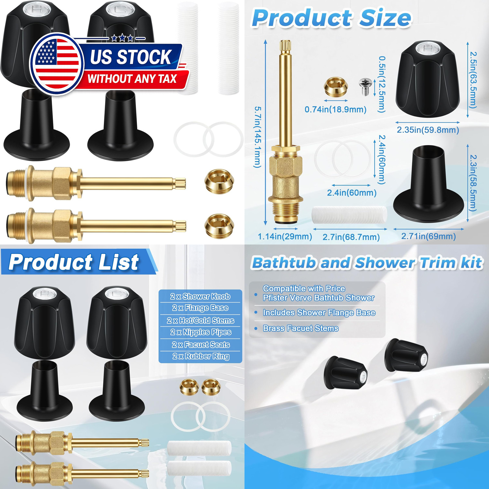 2 Piece Bathtub Shower Knob Replacement Kit, Compatible with Price Pfister Verve