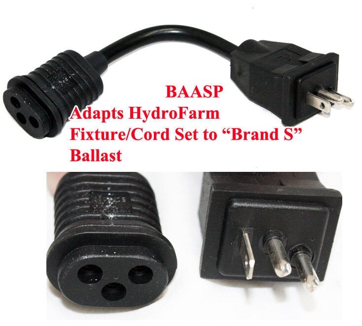 2x BAASP 8" Plug Adapter Cord Hydrofarm Fixture Cord to Other Ballast Receptacle