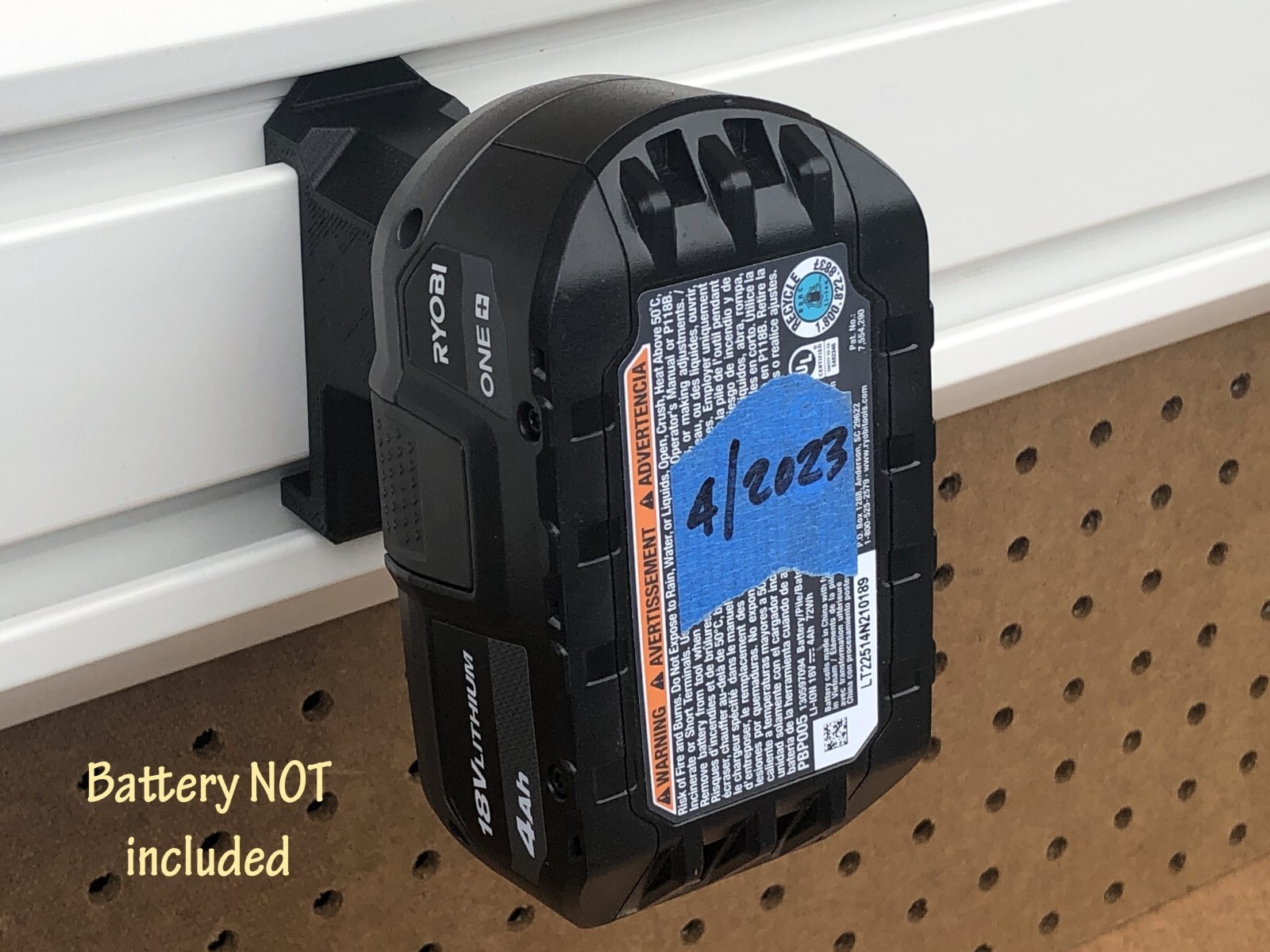 Ryobi 18v One+ Battery Holder for Gladiator GearWall or GearTrack Garage Shop