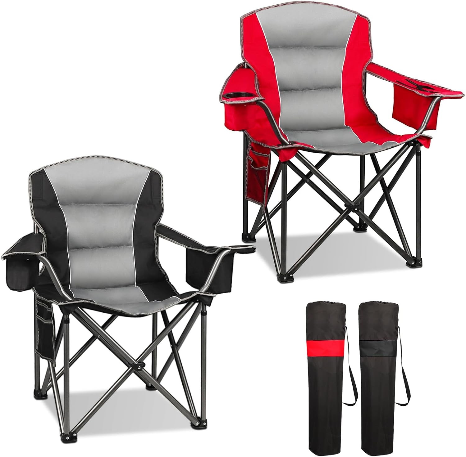 2 Pack Oversized Camping Chair Padded Portable Chairs Heavy Duty Camping Folding