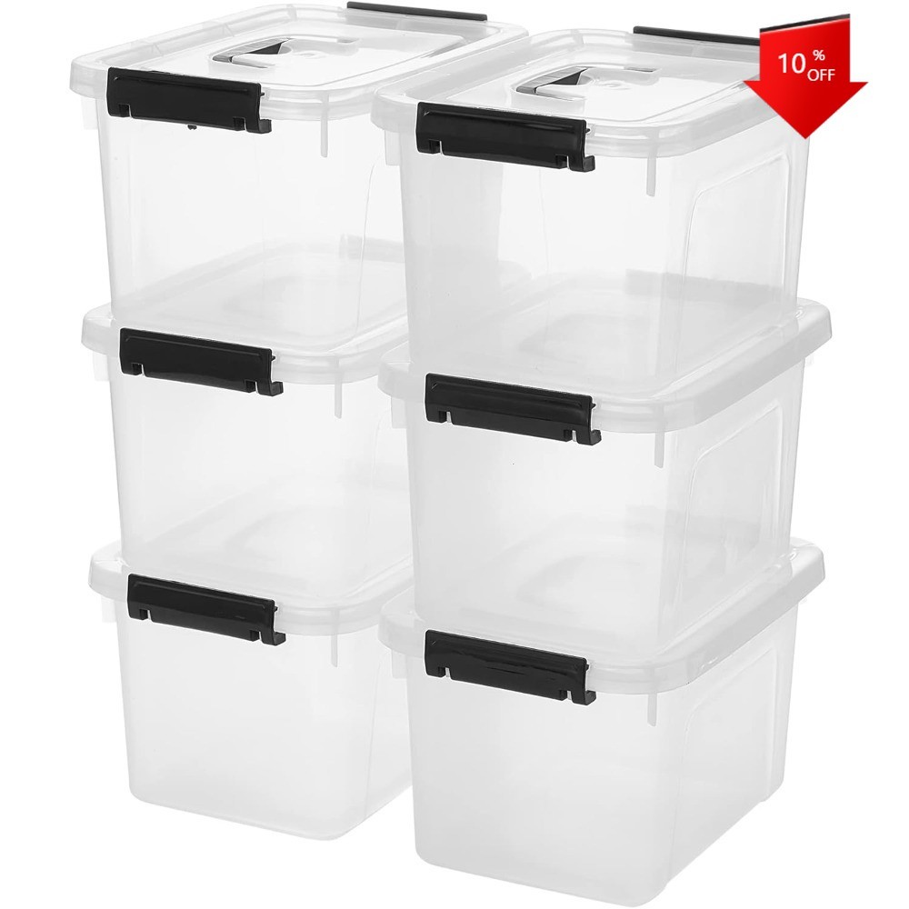 6 Quart Clear Storage Latch Box/Bins,6-Pack Plastic Container with Latches