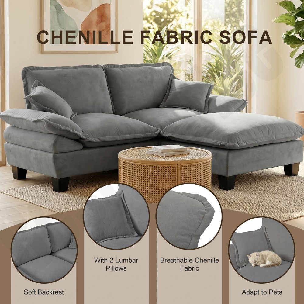 Modular Sectional Sofa, Cloud Couch with Sailboat Design, 1 Movable Ottomans & 2