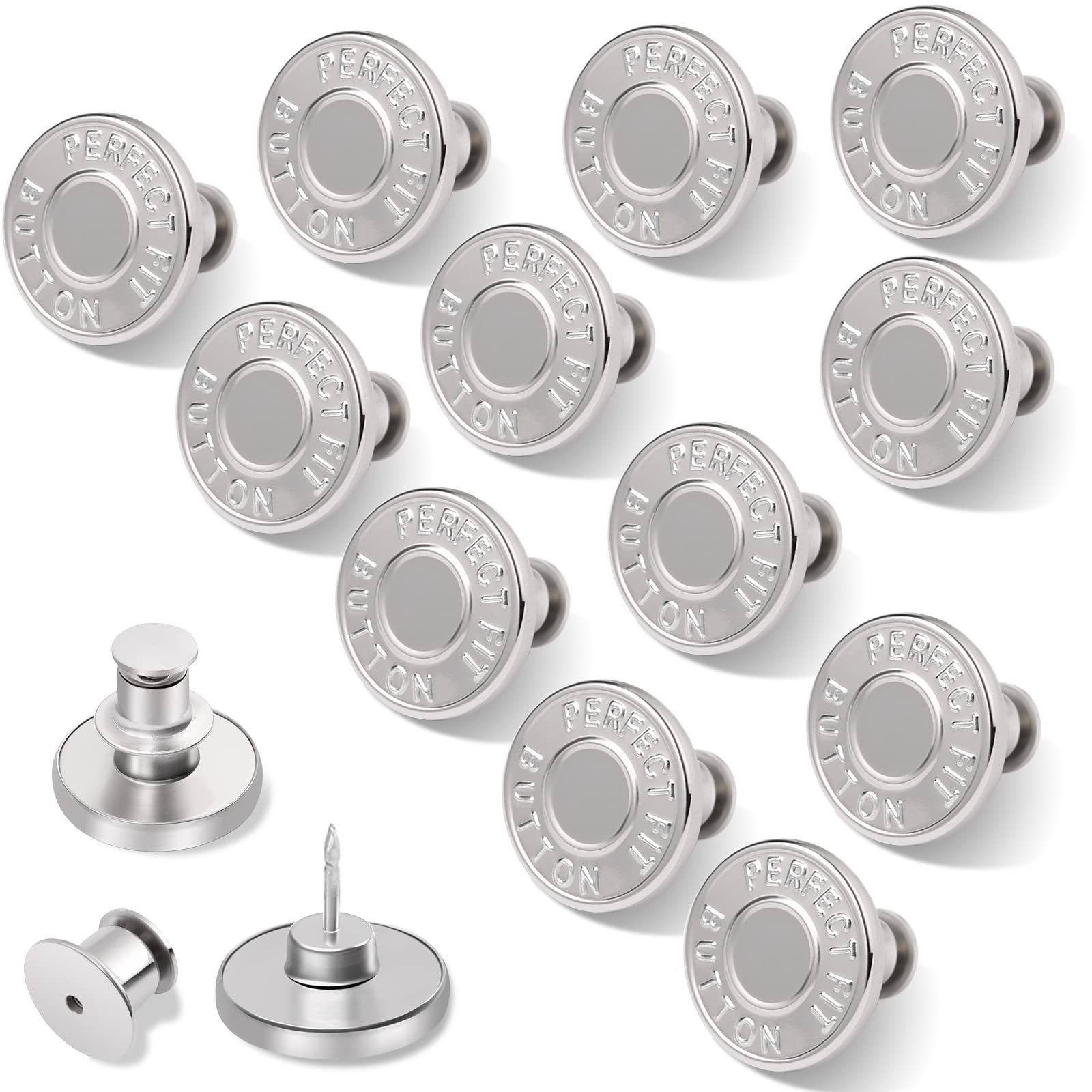 Ceryvop 12 Sets Buttons Pins for Jeans, 12 Silver Letter, 12Silver letters