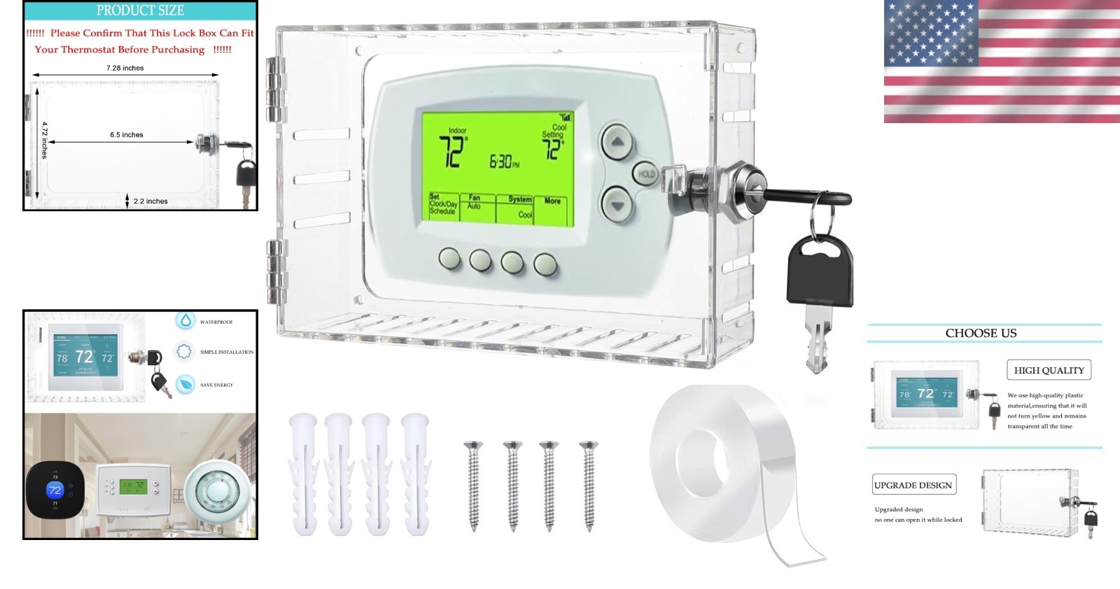 Thermostat Lock Box Universal Cover with Key...