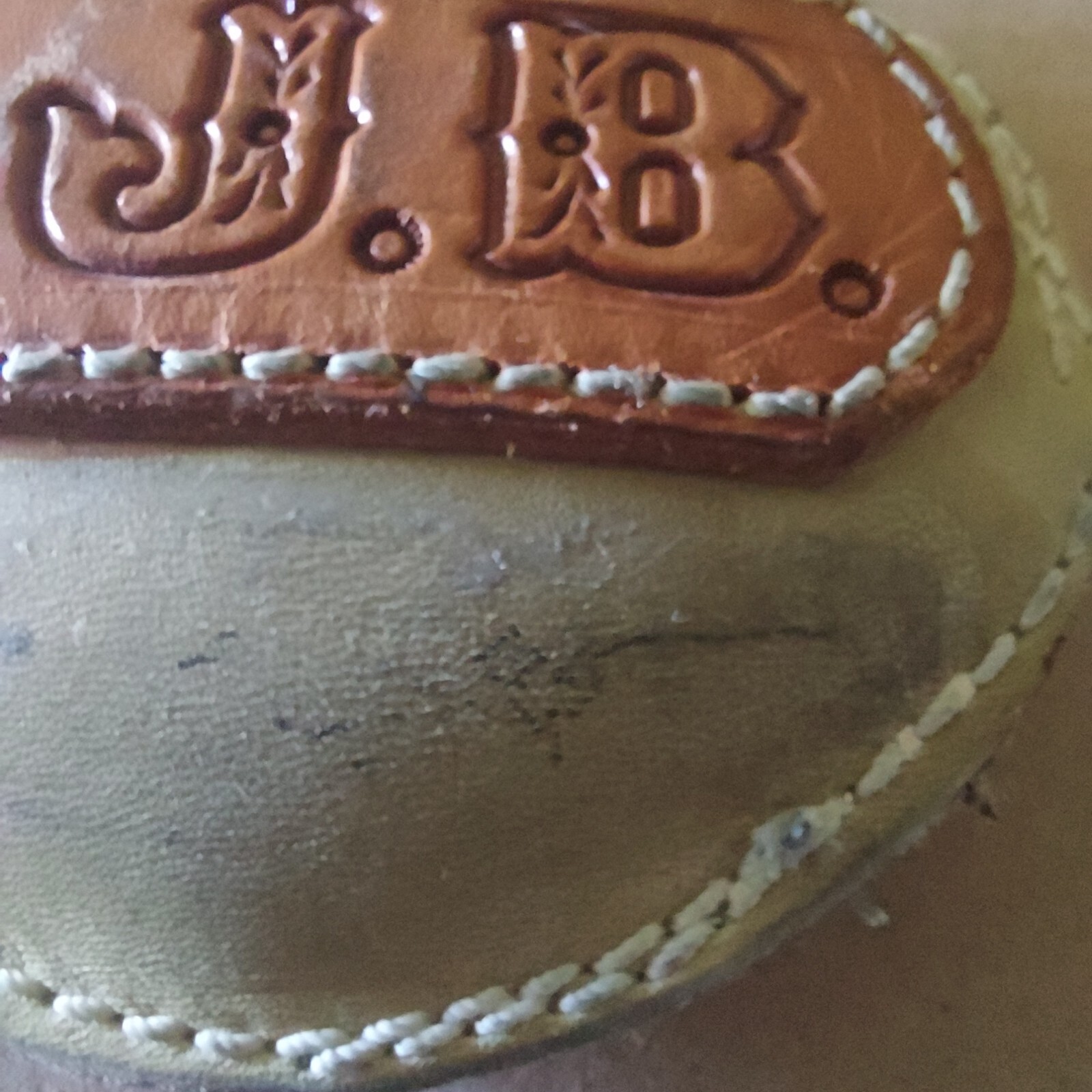 Initial Initials A J B Leather Office Paper Weight Desk Western Cowboy Style