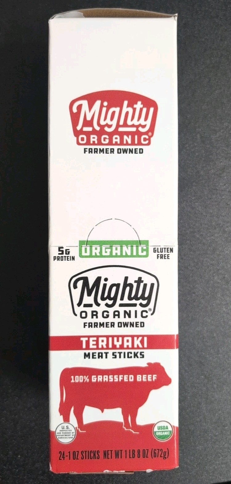 Mighty USDA Organic Beef Sticks Teriyaki 24 Sticks 100% Grassfed Gluten Free