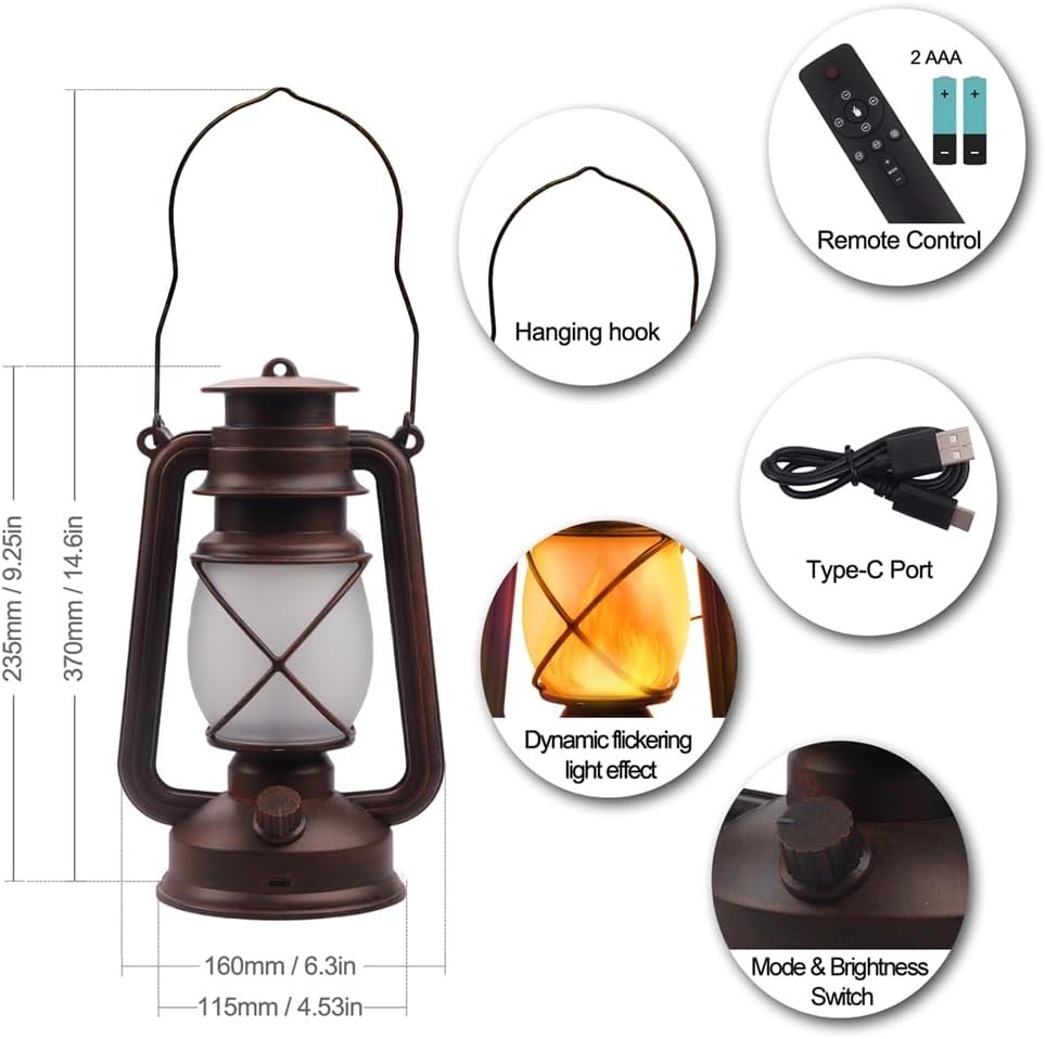 2 Pack USB Rechargeable Vintage Lanterns with Remote Control & 4 Lighting Modes