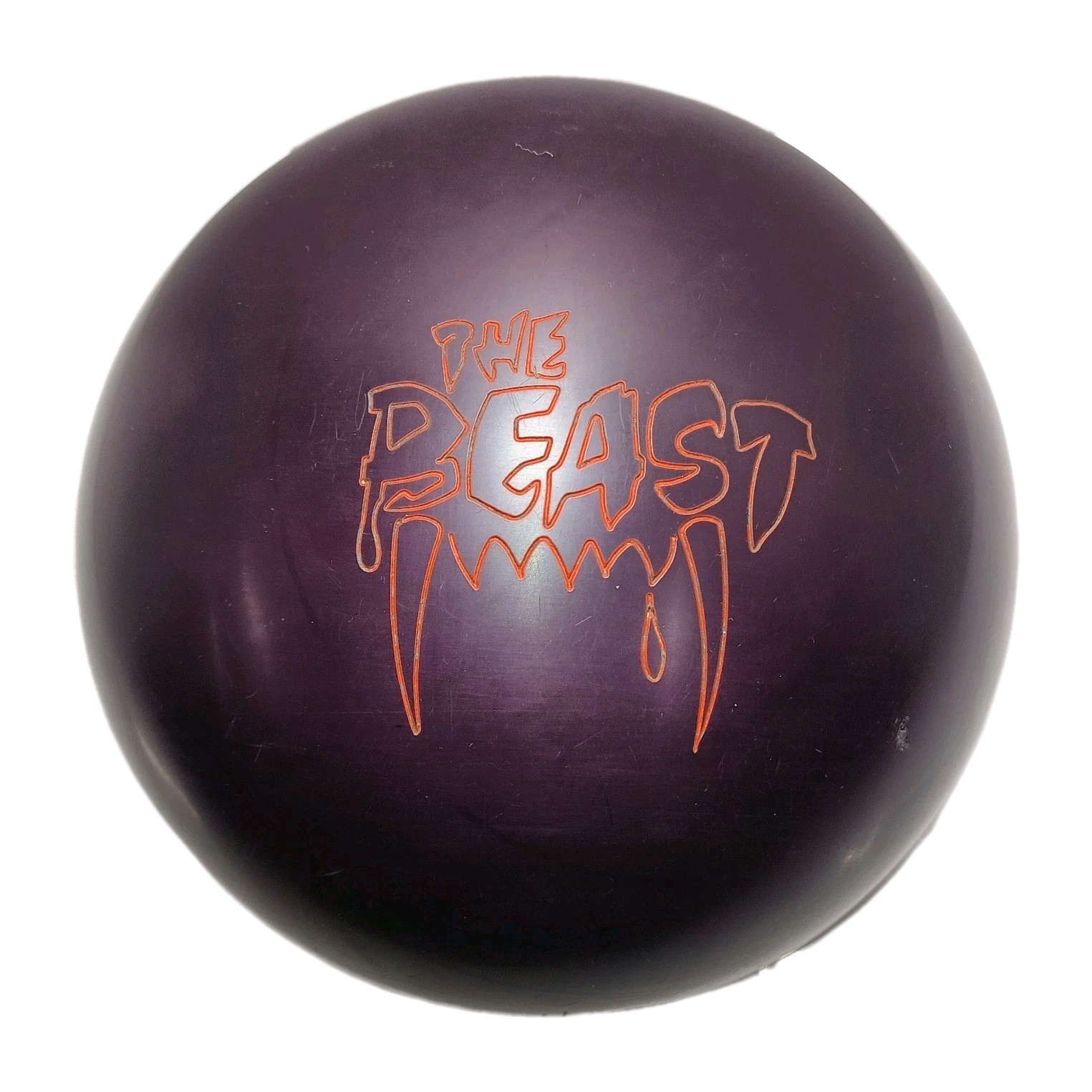 Vintage Columbia 300 The Beast Bowling Ball 14 lb 4 oz Purple Orange Drilled VTG