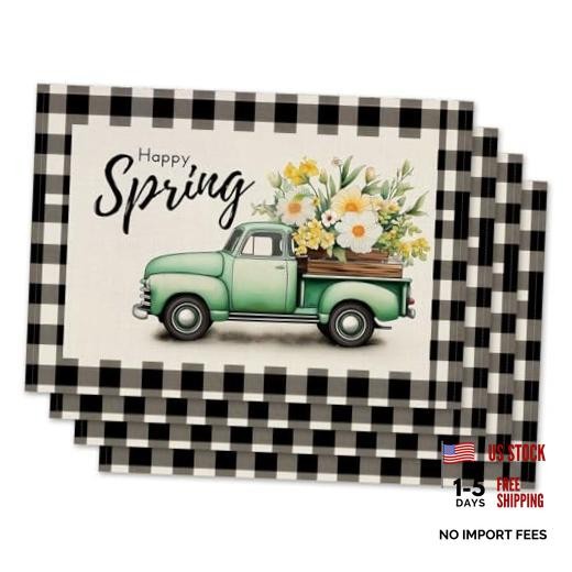 Happy Spring Placemat Set of 4 12"x18", Placemats Set of 4 Happy Spring #Wp071