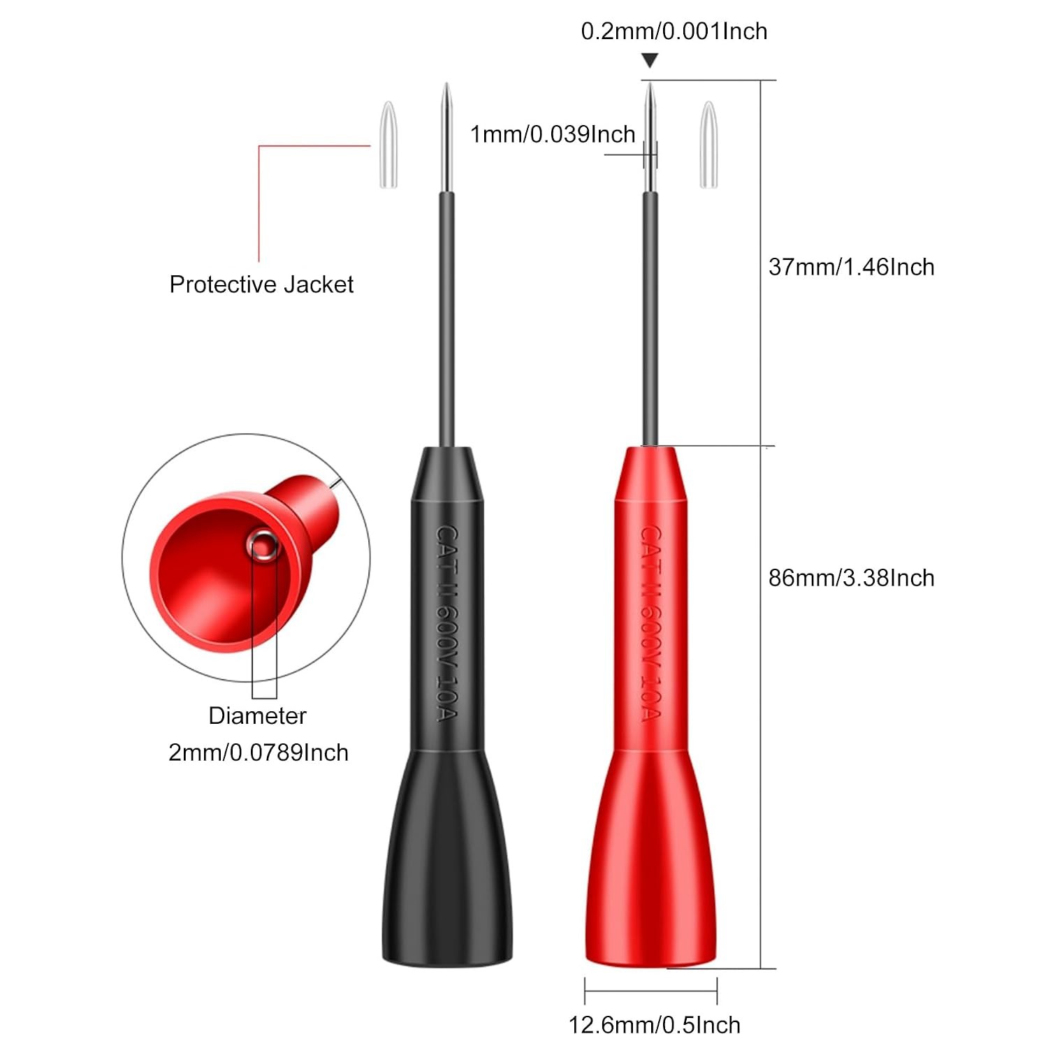 4 Pack 2mm Needle Probes for Fluke & Multimeters - Insulation-Piercing, 600V...