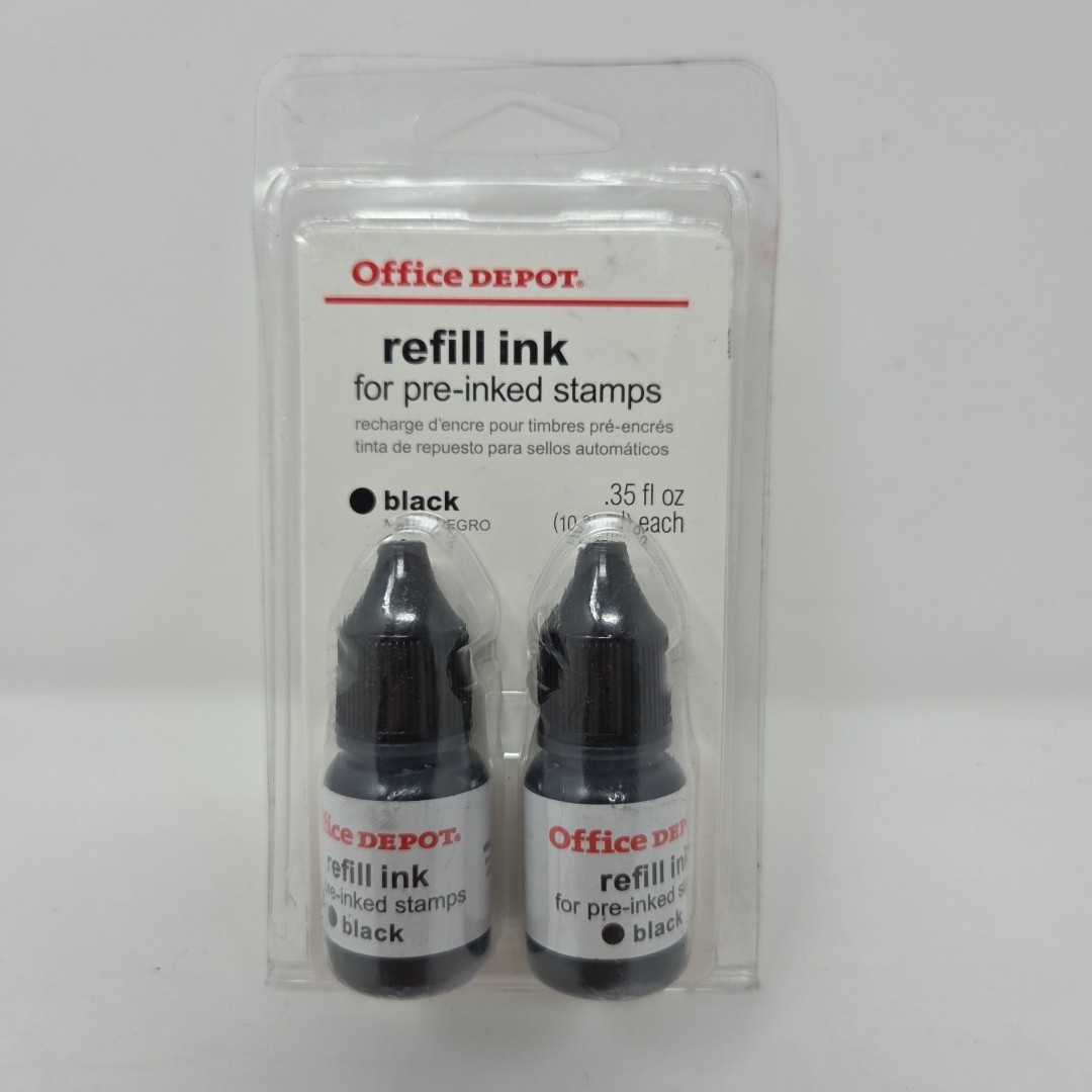 Office Depot Refill Ink for Pre-Inked Stamps Black 2 Pack MPN 603-293