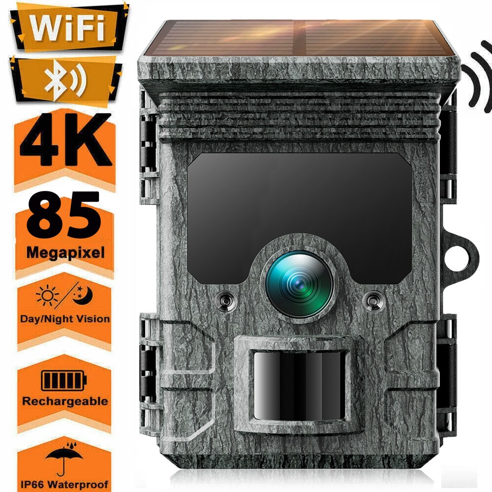 4K WiFi Bluetooth Trail Hunting Camera 85MP Solar Wildlife Game Cam APP Control