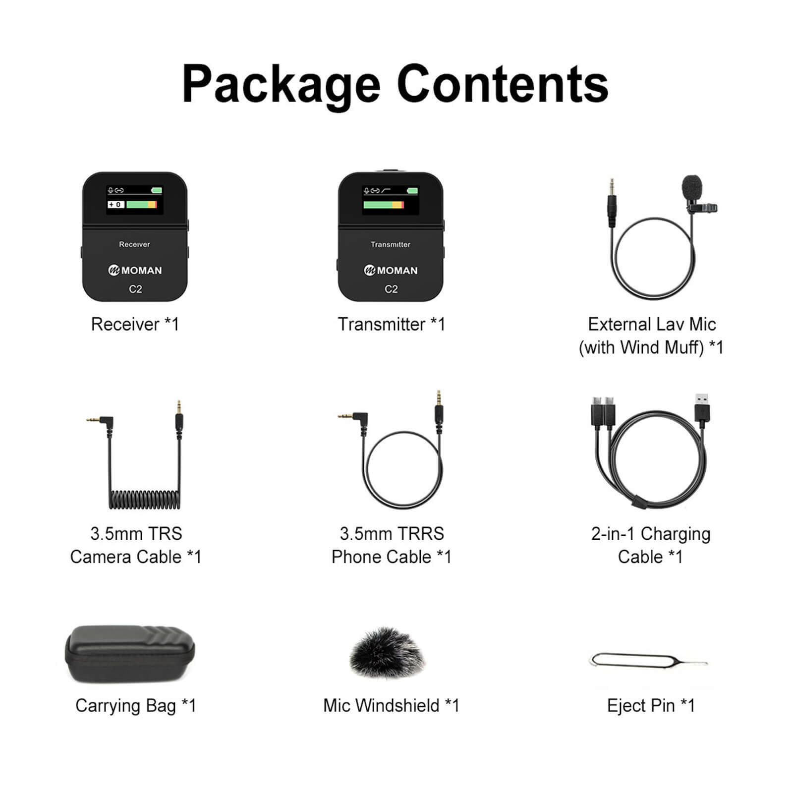 MOMAN C2 Wireless 2.4GHz Lavalier Microphone System For Camera Phone Vlogging