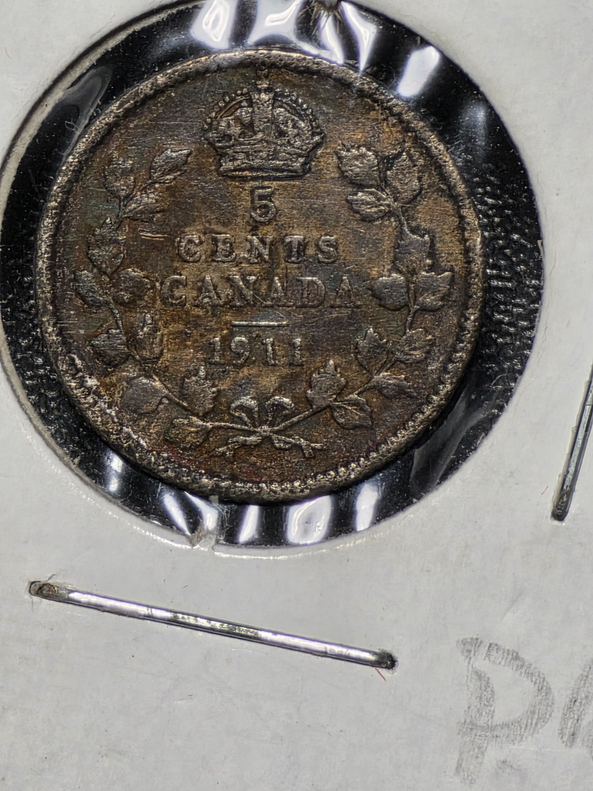 1911 Canada George V Silver 5 Cents #DR9