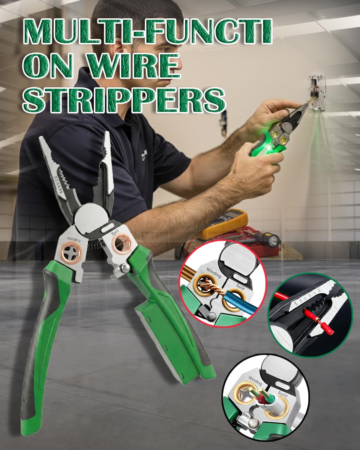 8-in-1 Wire Stripper with Voltage Tester,Multi-function Electric Pliers,Profe...