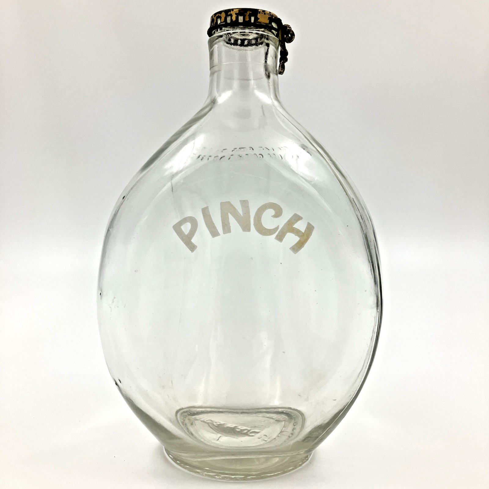 Haig & Haig Pinch Scotch Whiskey Bottle Clear Glass Lid Embossed Base Scotland