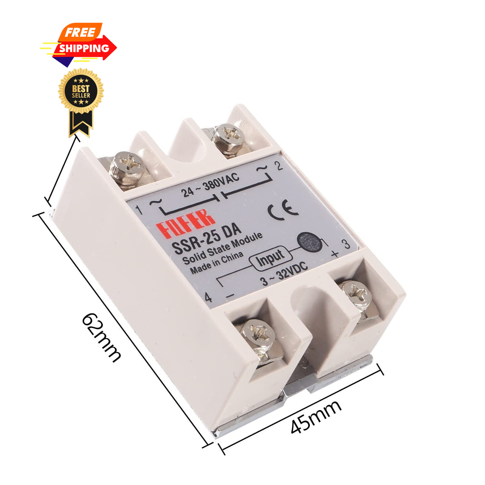 Coliao 4pcs Solid State Relay SSR-25DA DC to AC Input SSR-25DA,