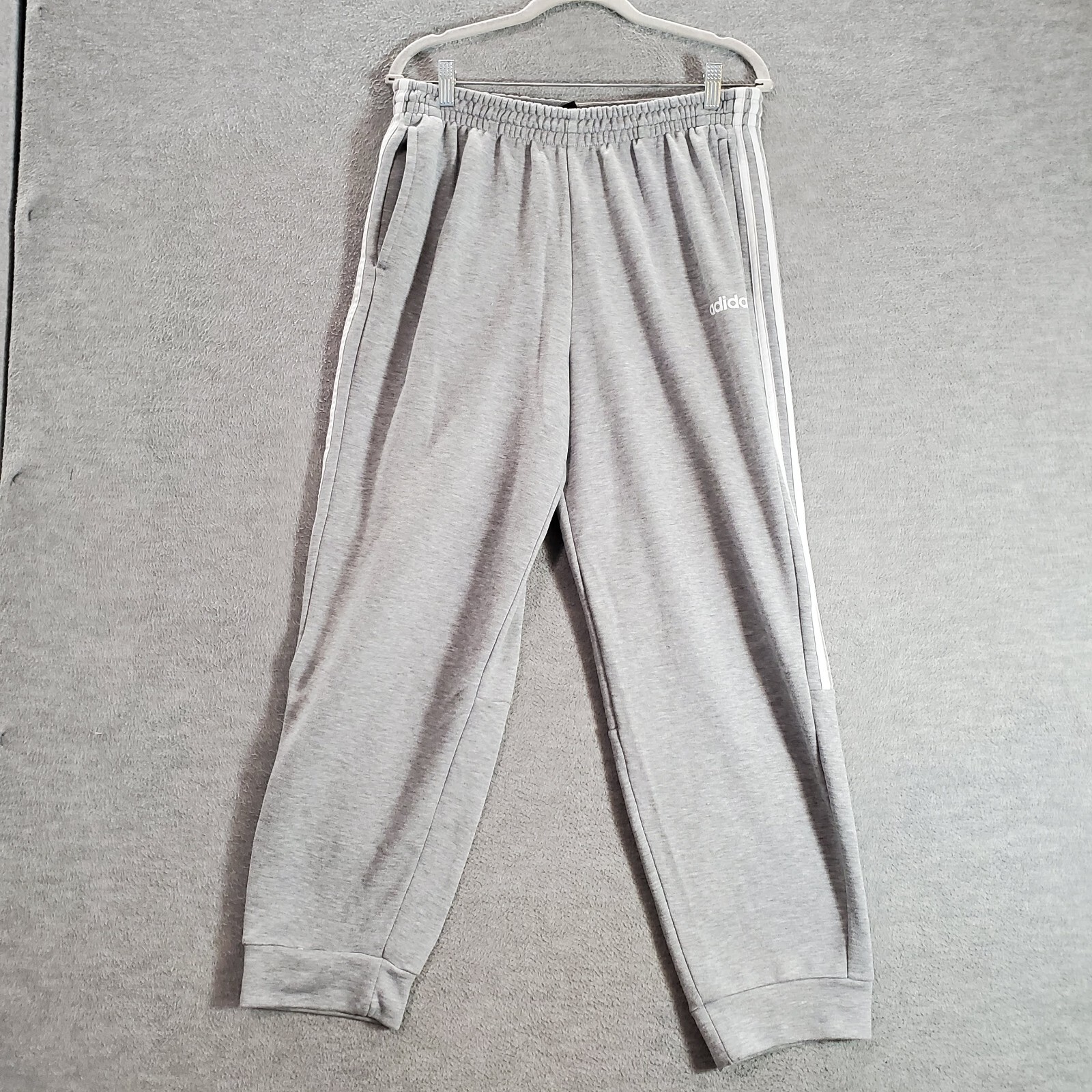 Adidas Men Activewear Pants Large Gray Jogger Fleece Logo 3 Stripes Pockets