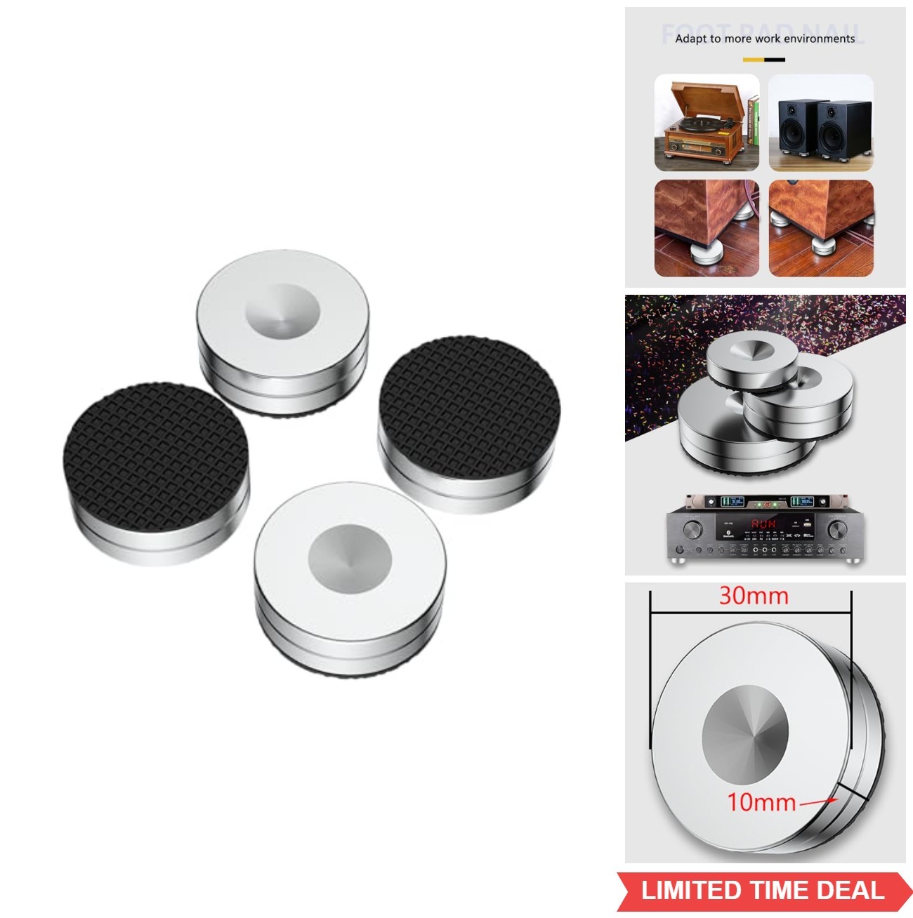 HiFi Speaker Stand Feet Pads 30x10mm Stainless Steel Isolation for Turntables