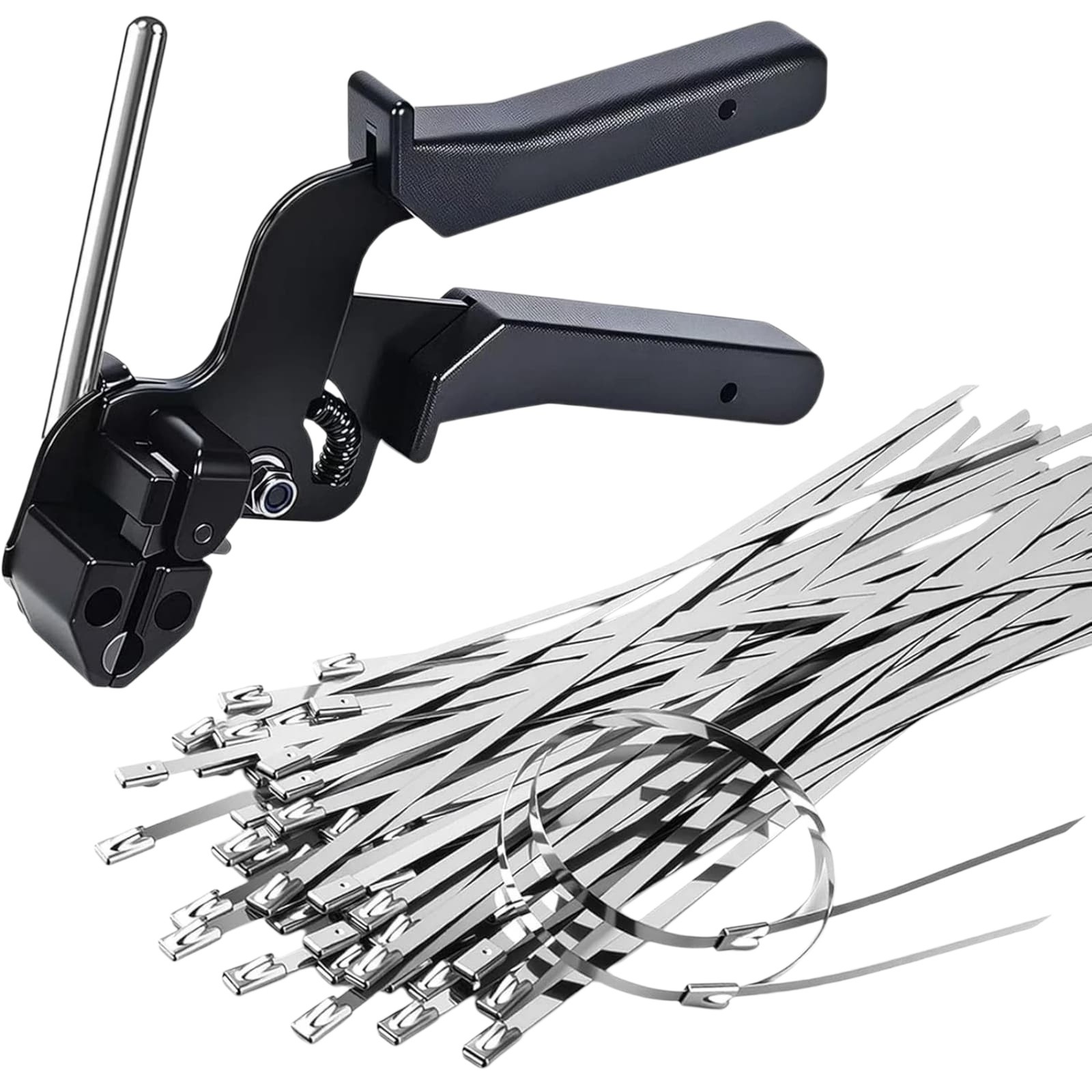 Stainless Steel Cable Tie Gun with 100pcs Metal Zip Ties 7.87in Fastening Set