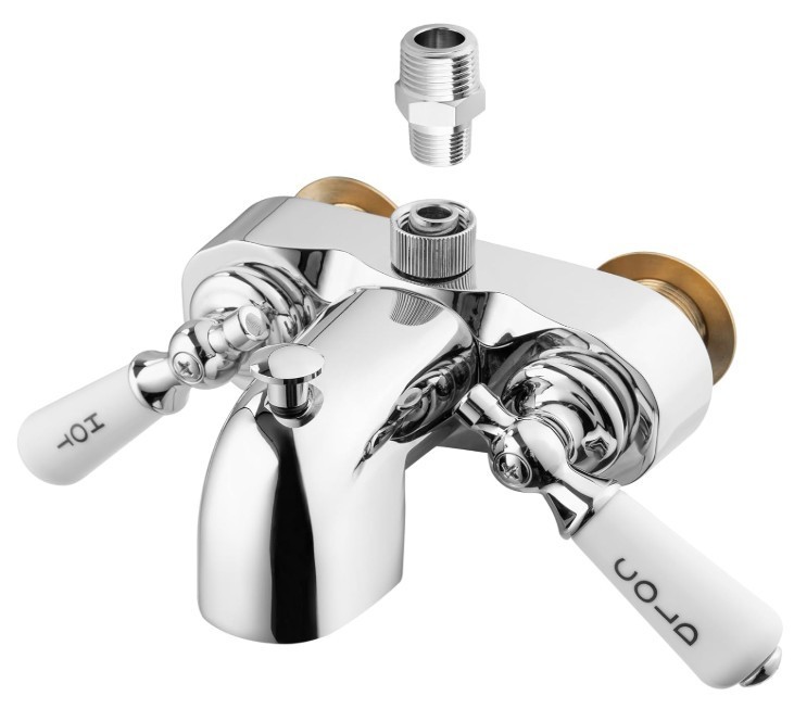 Heavy Duty Bathcock Diverter Shower Attachment for Clawfoot Tub Faucet 2 Lever