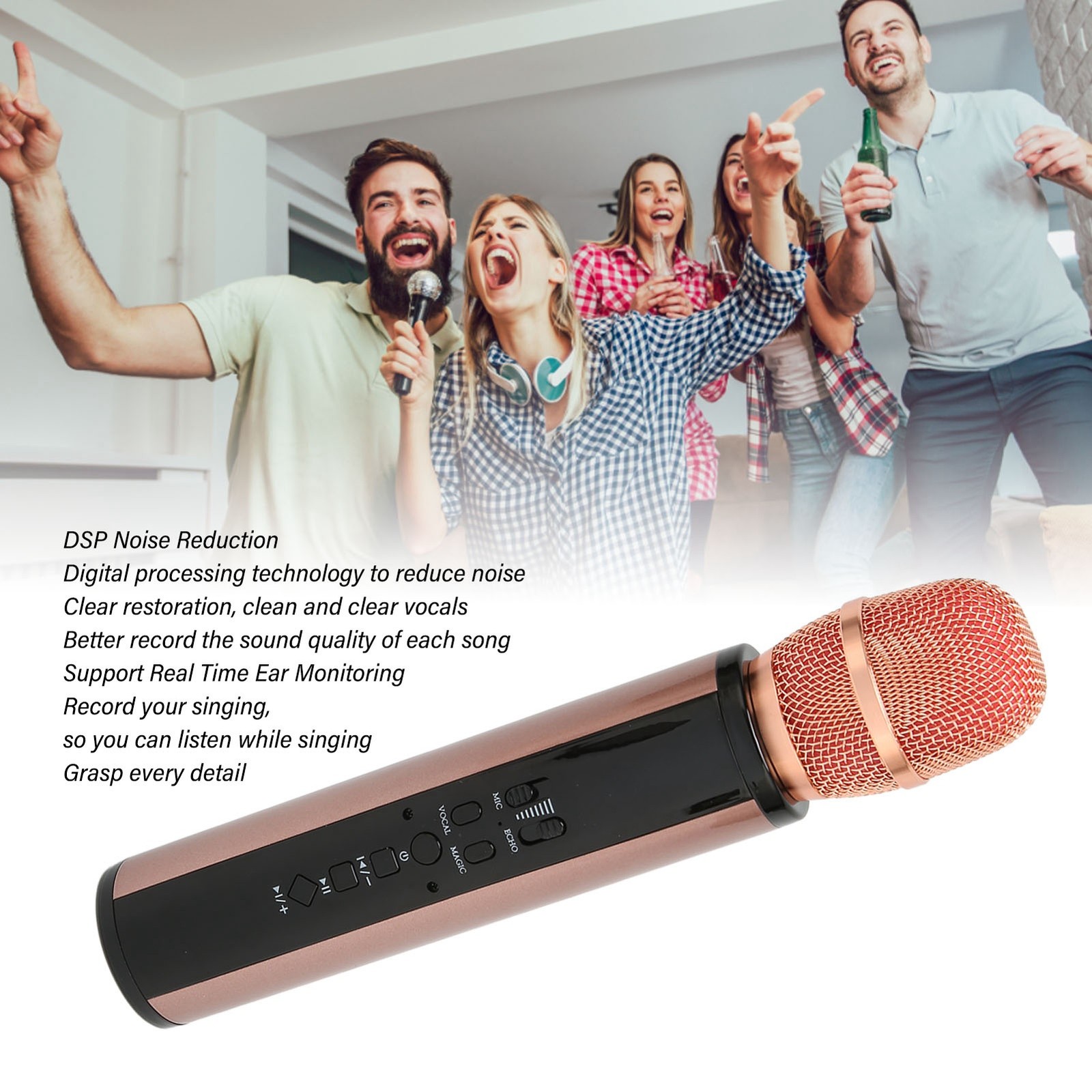 Bluetooth Handheld Microphone Noise Reduction Stereo Wireless Karaoke Mic With