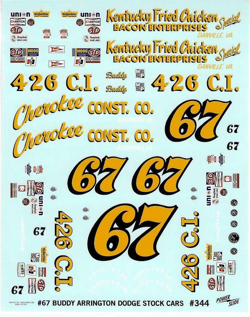 Powerslide 344 #67 Buddy Arrington Charger 1/25 Nascar waterslide decal
