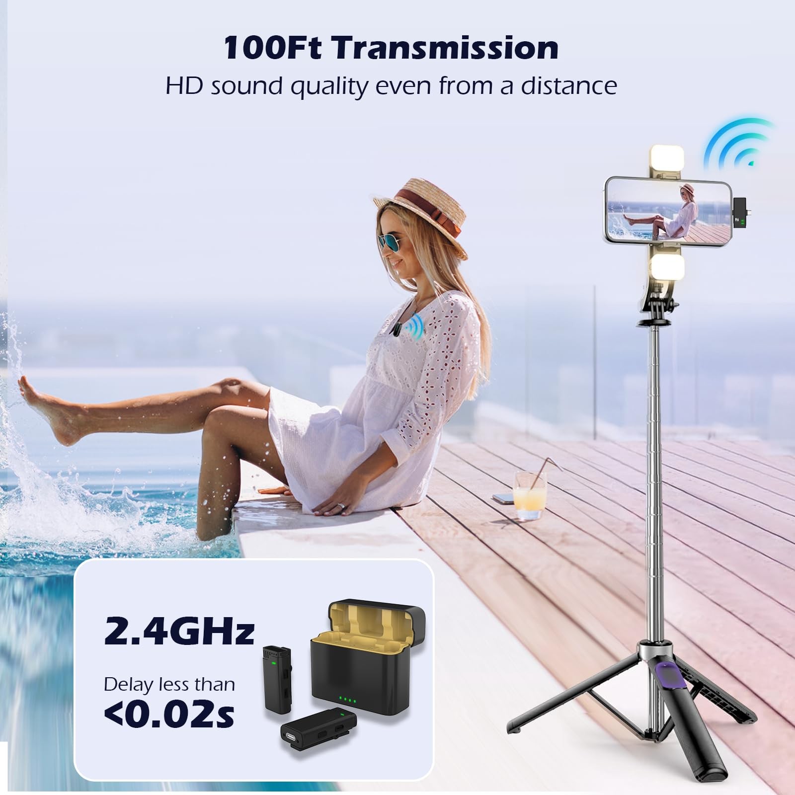 Wireless Lavalier Microphone with Noise Cancellation,40H Working Time with Ch...