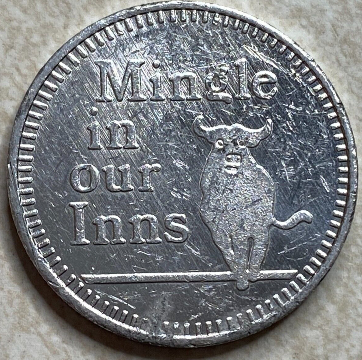 Mingle In our Inns Bull Cow Game Play Arcade Token T7348