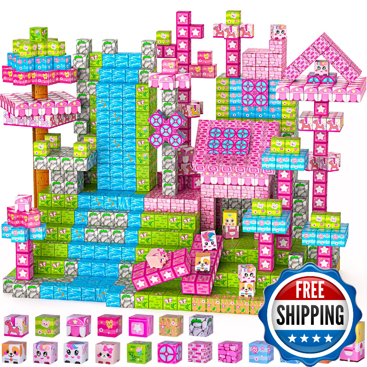 Wxlbr Magnetic Blocks,150PCS Magnetic Building Cube Game,Magnet Blocks Tiles Con