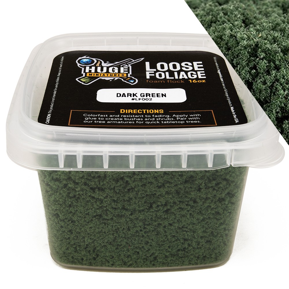 Huge Miniatures Loose Foliage, Dark Green Foam Flock – 16oz Resealable Tub