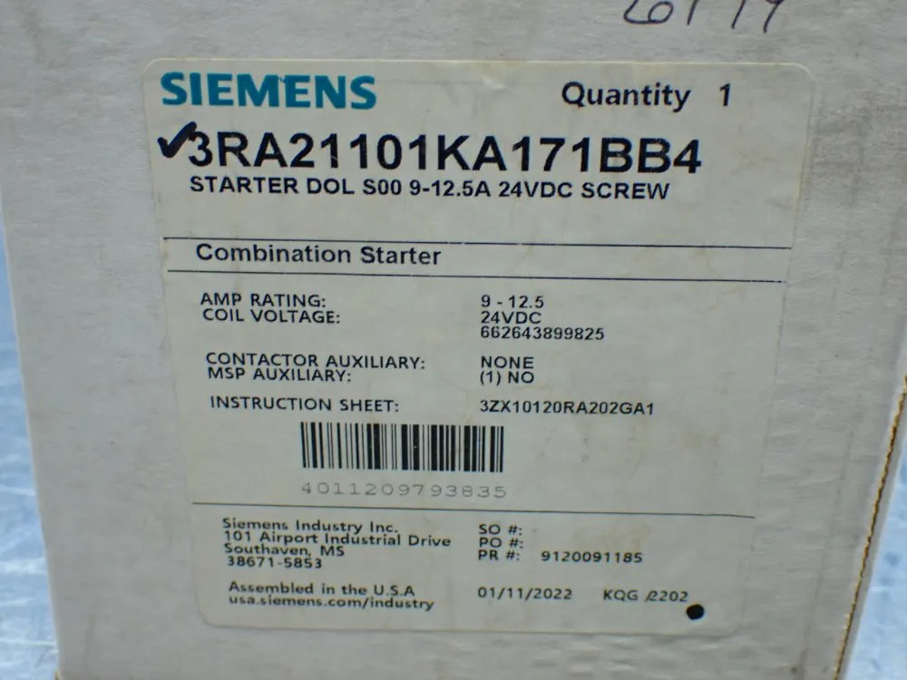 SIEMENS COMBINATION STARTER 3RA21101KA171BB4