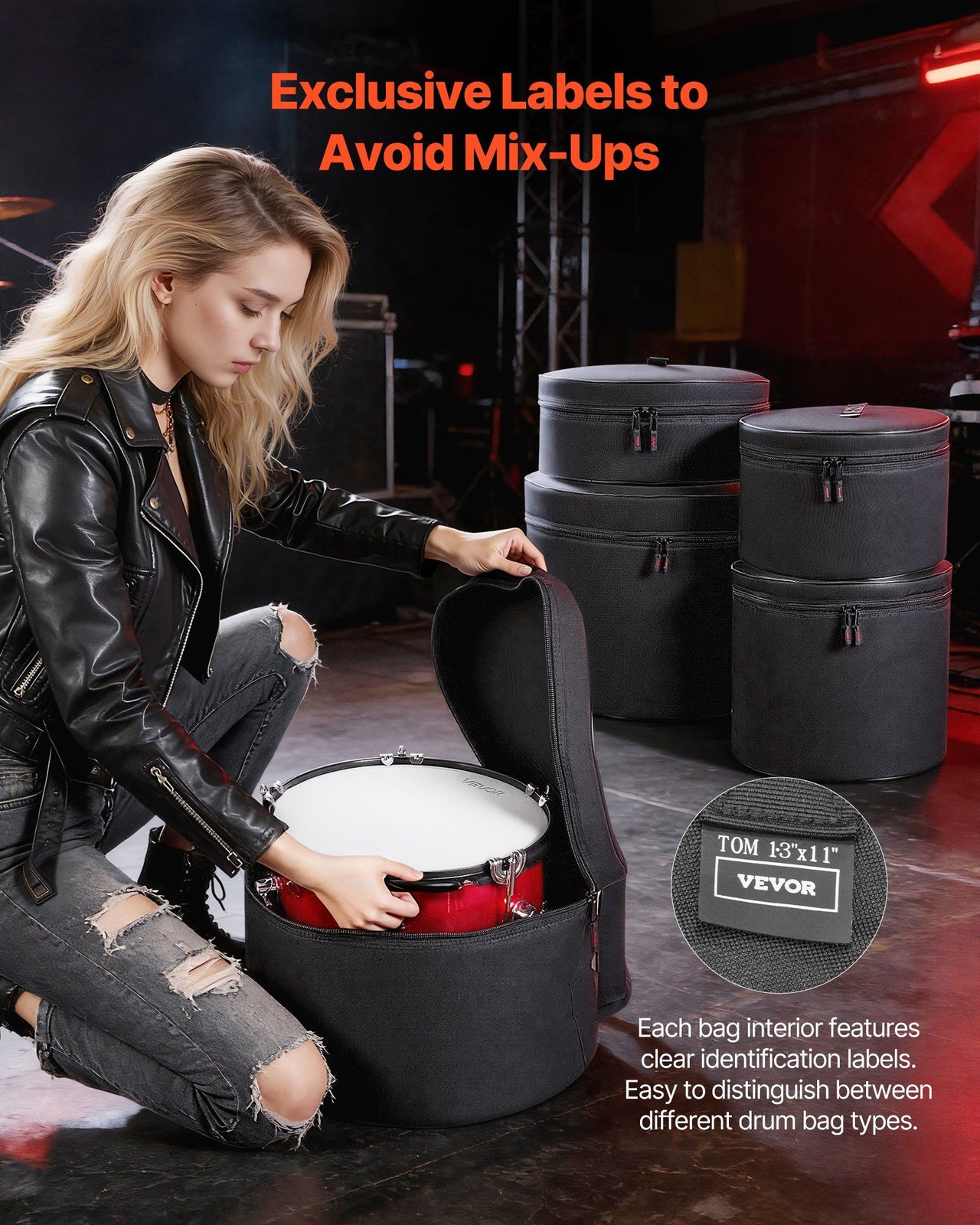 5-Piece Drum Bag Set: 600D Padded Cases for 22" Bass, 12/13/16" Toms, 14" Snare