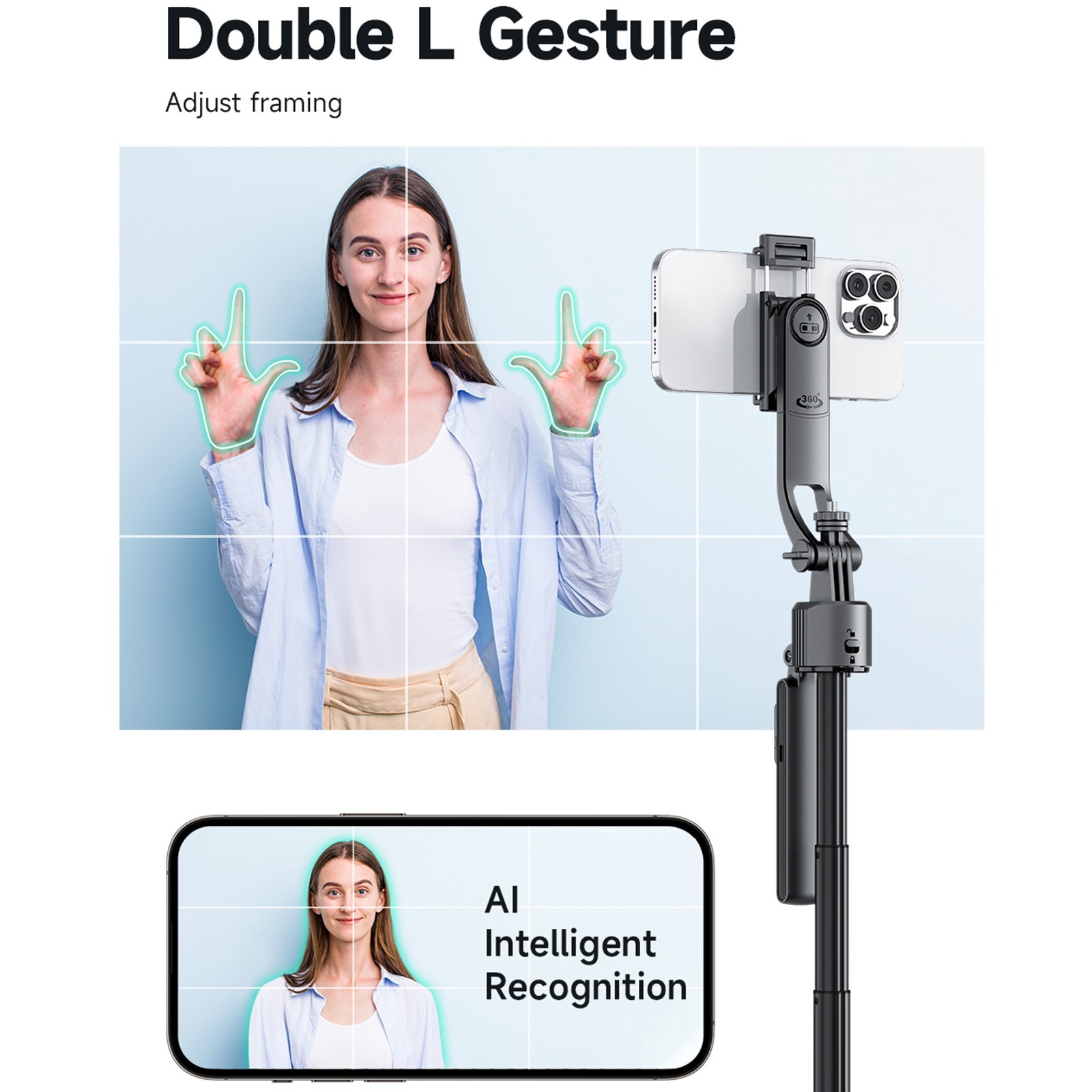 69'' Auto Face Tracking Selfie Stick Phone Tripod with Remote & Gesture Control