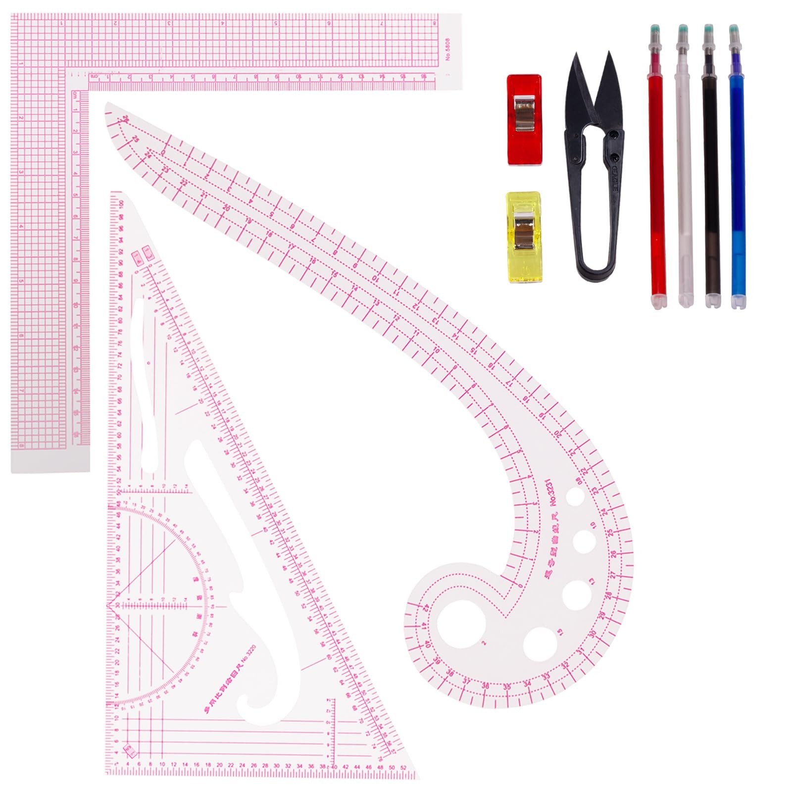 Acrylic Sewing Ruler Set，French Curve Pattern Rulers Kit for Tailors Desi