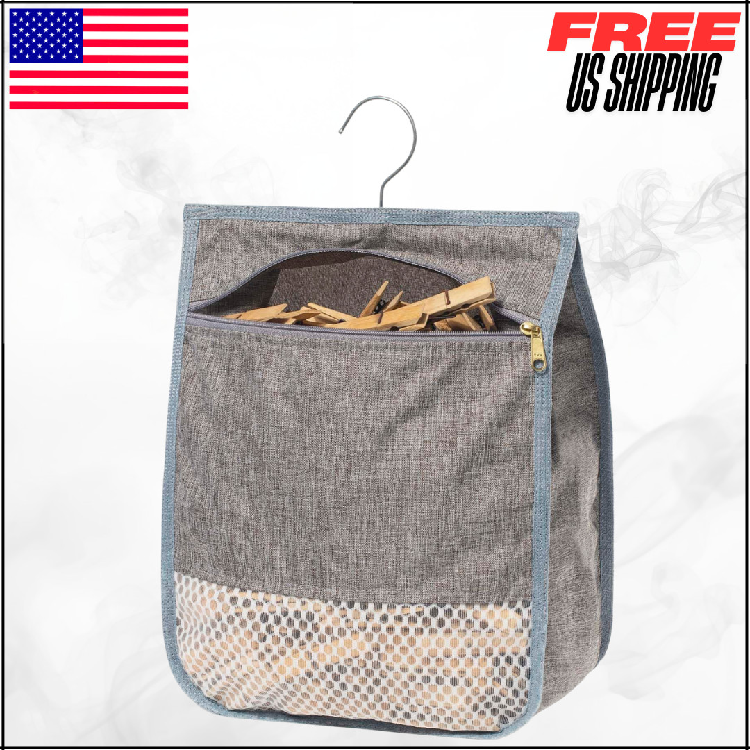 Large Capacity Clothesline Clothespin Storage Organizer Bag W/ YKK Zipper Grey