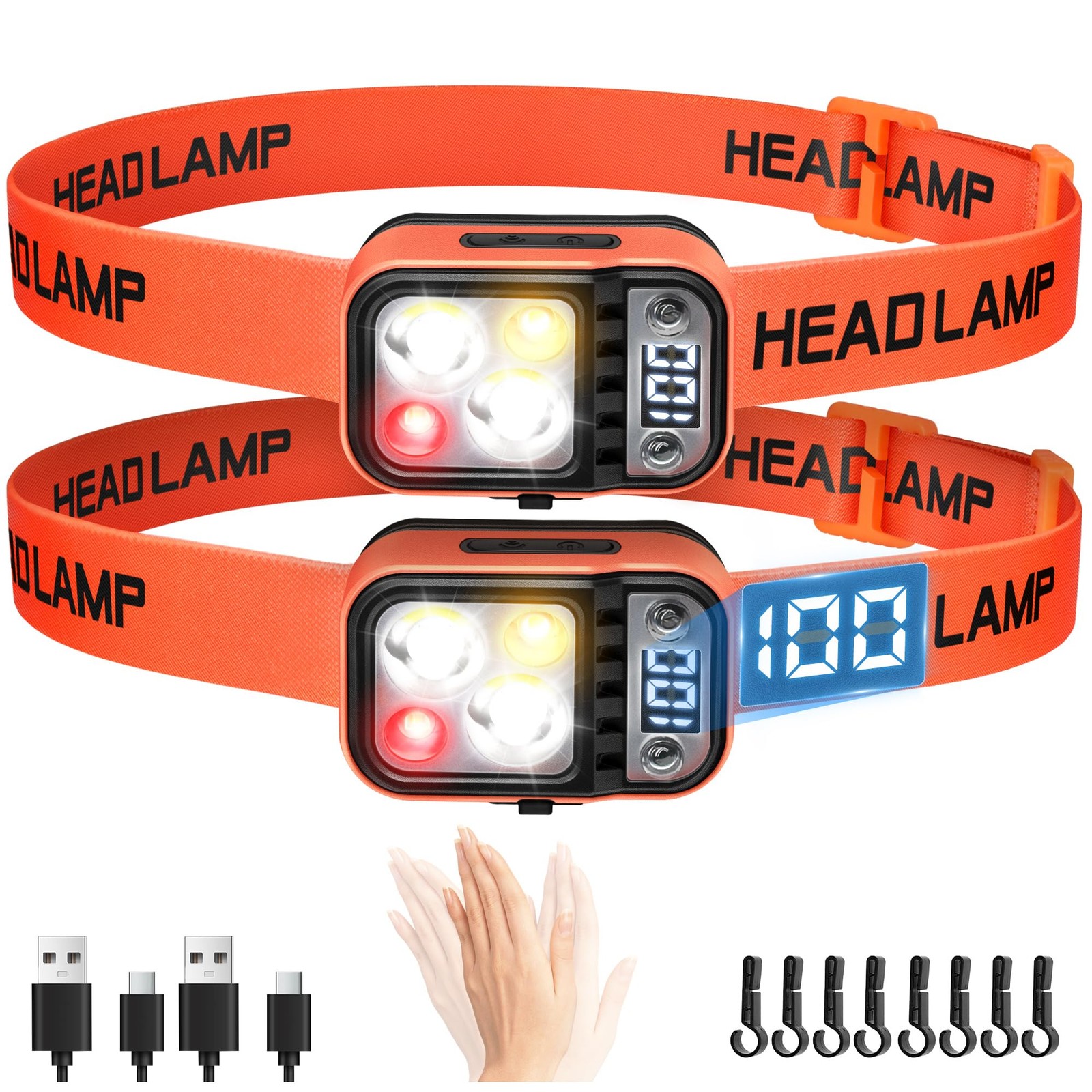 LED Headlamp High Lumens Head Lights for Forehead USB Rechargeable