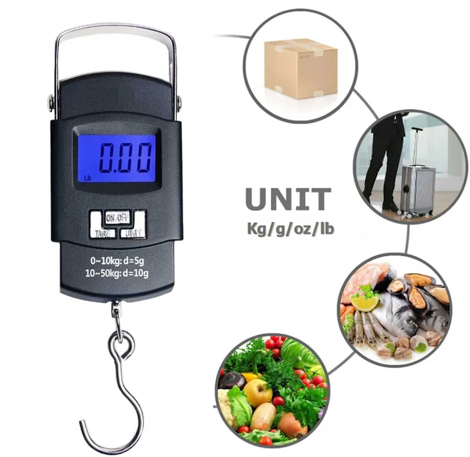 Portable Fish Scale Travel LCD Digital Hanging Luggage Electronic 110lb / 50kg