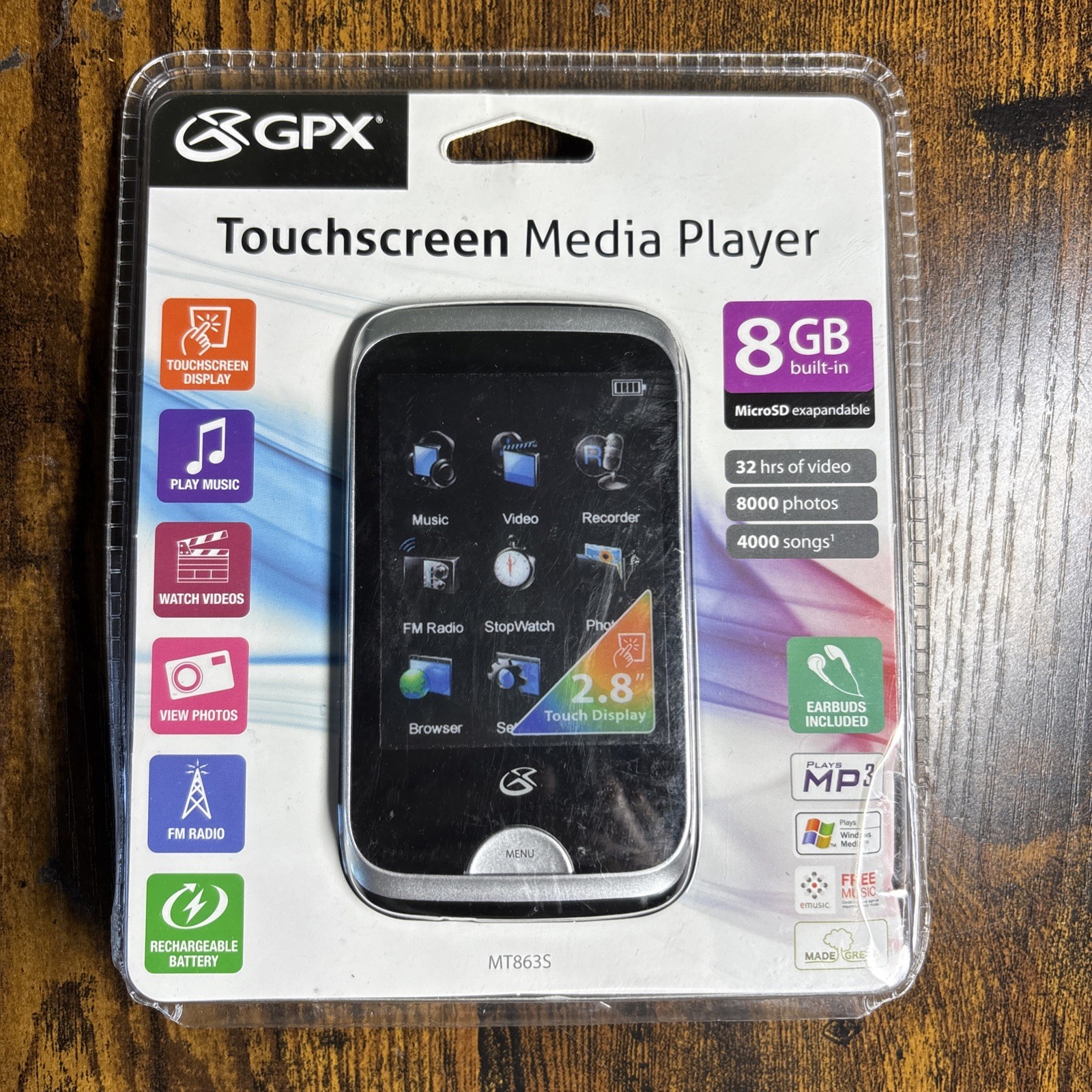 GPX MT863S 8GB 2.8" Digital Media Player Touchscreen Brand New Sealed